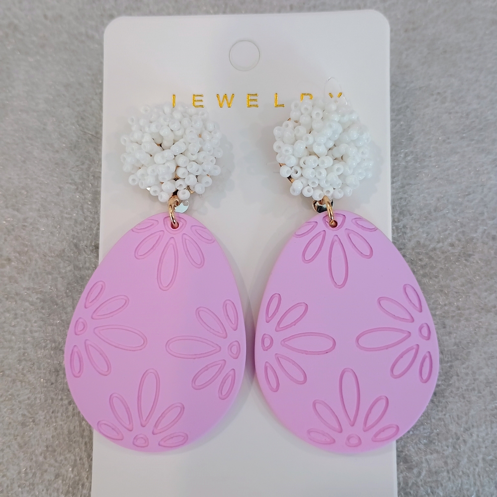 Pink and White Floral Earrings
